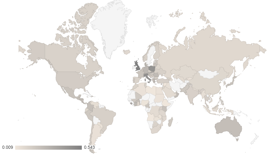 World map of business electricity prices